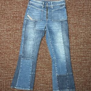 Diesel D-Earlie bootcut high rise flare cropped denim boot cut jeans patchwork